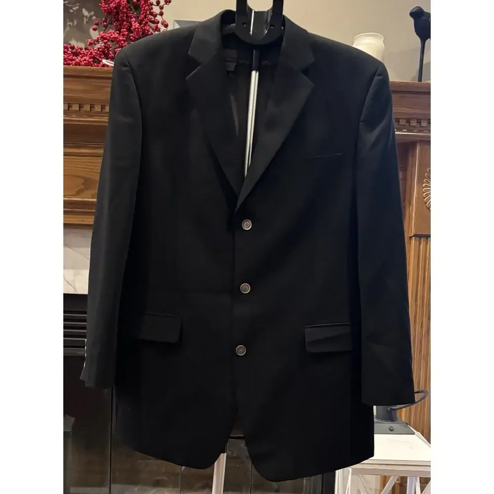 Calvin‎ Klein 43L Black Wool Sport Coat Suit Blazer Jacket 3 Buttons
